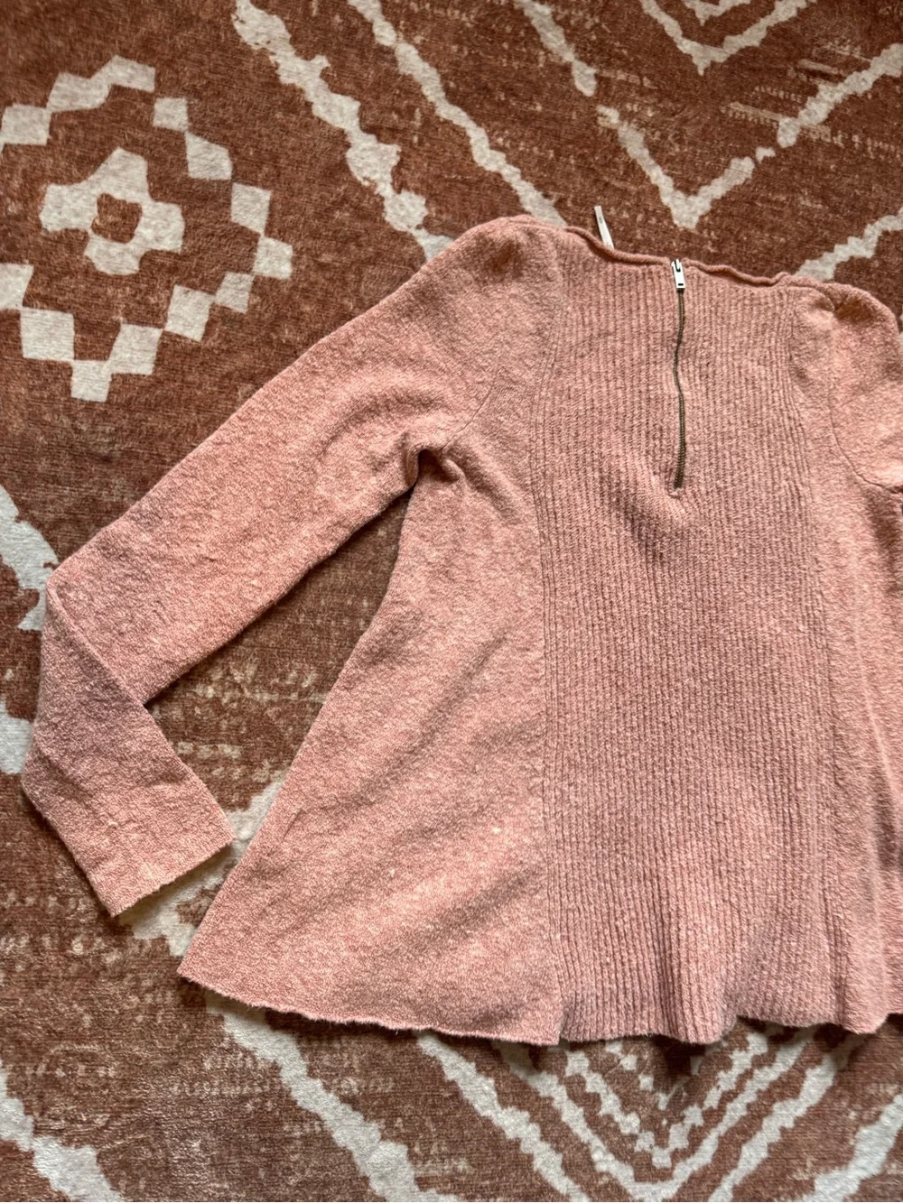 Free people boucle textured baby doll scoop square neck ribbed sweater xs